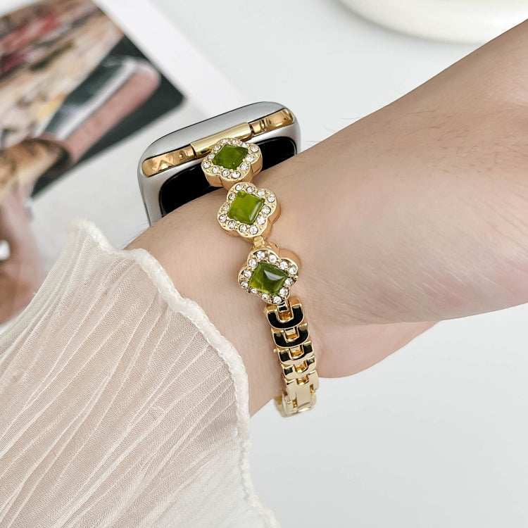 For Apple Watch SE 44mm Diamond Four-leaf Clover Metal Chain Watch Band(Gold) - free shipping - PMC TechLife - Order now!