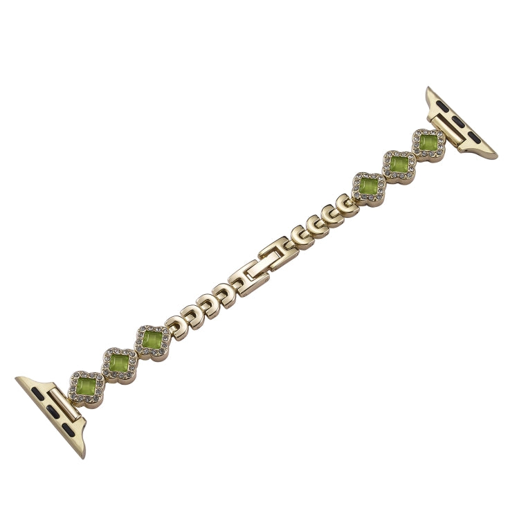 For Apple Watch 42mm Diamond Four-leaf Clover Metal Chain Watch Band(Gold) - free shipping - PMC TechLife - Order now!