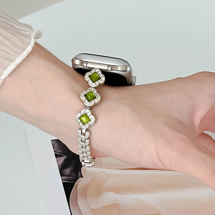 For Apple Watch 42mm Diamond Four-leaf Clover Metal Chain Watch Band(Gold) - free shipping - PMC TechLife - Order now!