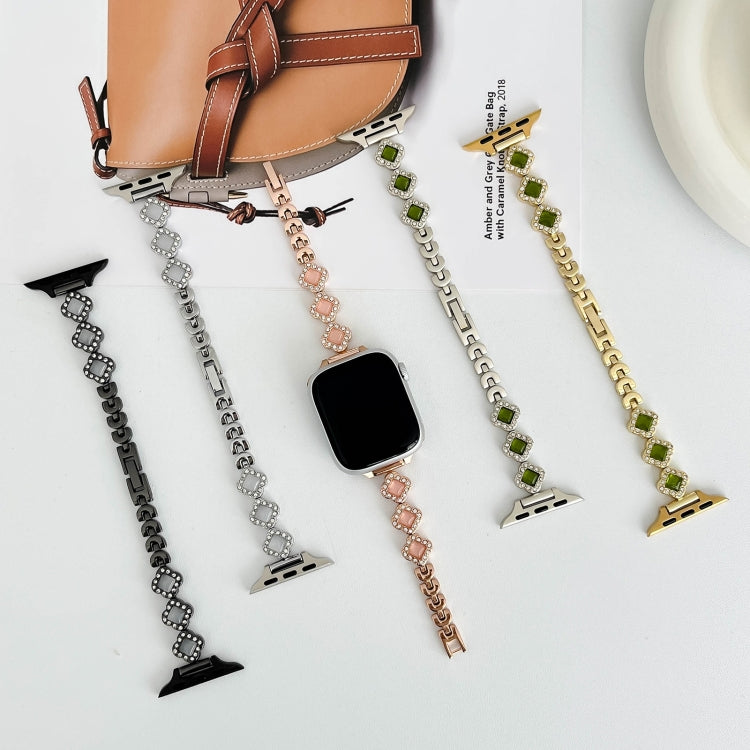 For Apple Watch Series 9 41mm Diamond Four-leaf Clover Metal Chain Watch Band(Starlight) - free shipping - PMC TechLife - Order now!