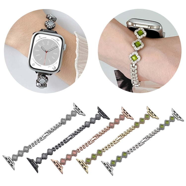 For Apple Watch SE 40mm Diamond Four-leaf Clover Metal Chain Watch Band(Silver) - free shipping - PMC TechLife - Order now!