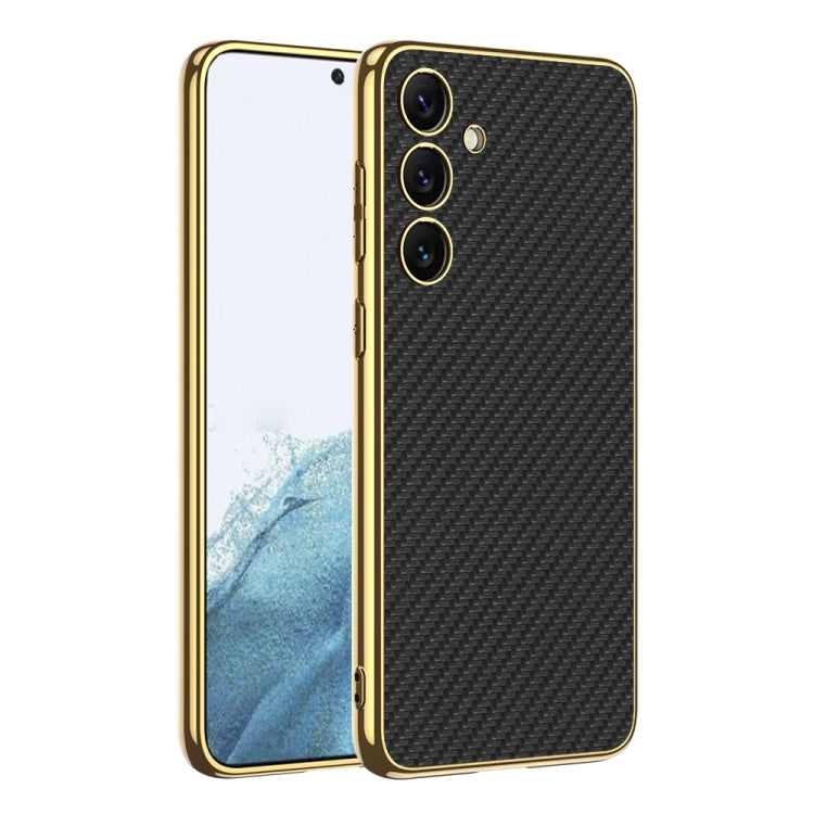 For Samsung Galaxy S24+ 5G GKK Plating TPU + Leather Full Coverage Phone Case(Carbon Fiber) - free shipping - PMC TechLife - Order now!