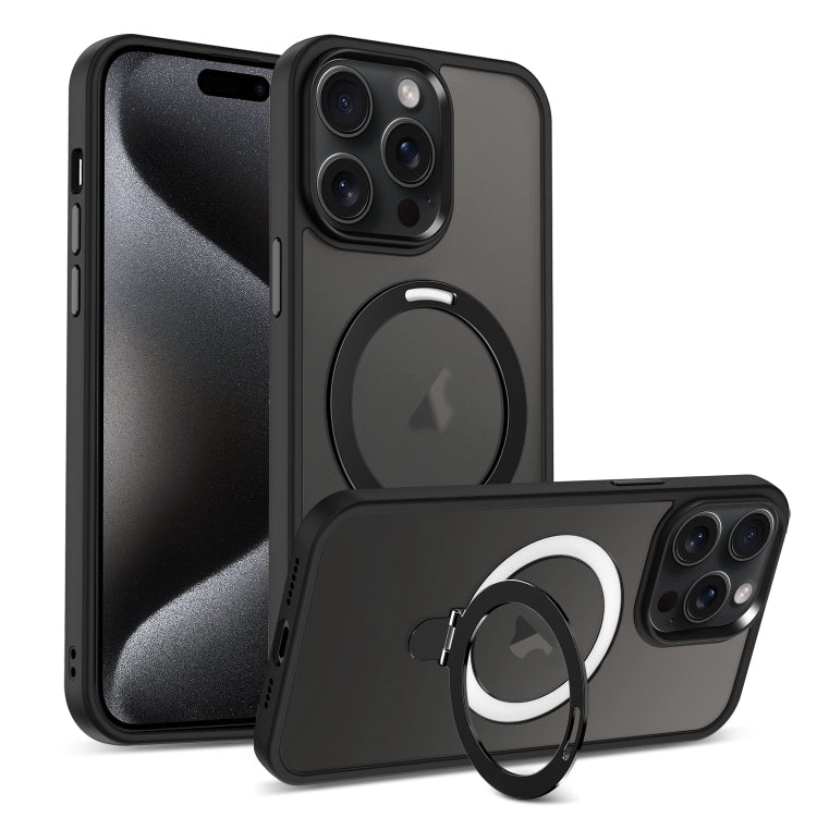 For iPhone 15 Pro Max Skin-feel MagSafe Holder PC Hybrid TPU Phone Case(Black) - iPhone 15 Pro Max Cases by PMC TechLife | Online Shopping South Africa | PMC TechLife | Buy Now Pay Later Mobicred