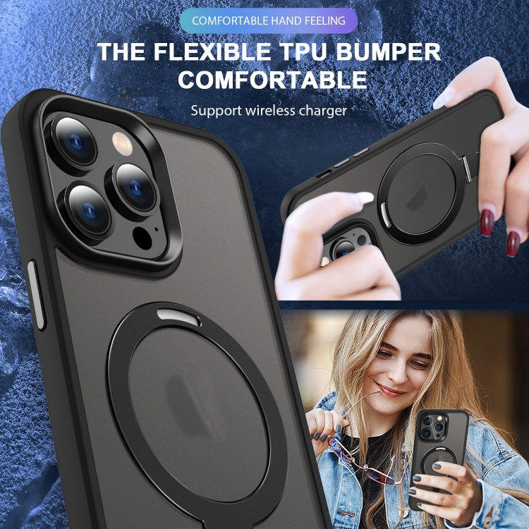 For iPhone 15 Pro Max Skin-feel MagSafe Holder PC Hybrid TPU Phone Case(Black) - iPhone 15 Pro Max Cases by PMC TechLife | Online Shopping South Africa | PMC TechLife | Buy Now Pay Later Mobicred
