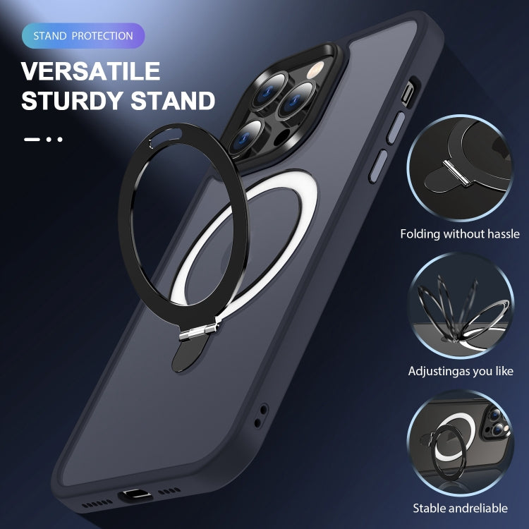 For iPhone 15 Pro Max Skin-feel MagSafe Holder PC Hybrid TPU Phone Case(Dark Blue) - iPhone 15 Pro Max Cases by PMC TechLife | Online Shopping South Africa | PMC TechLife | Buy Now Pay Later Mobicred
