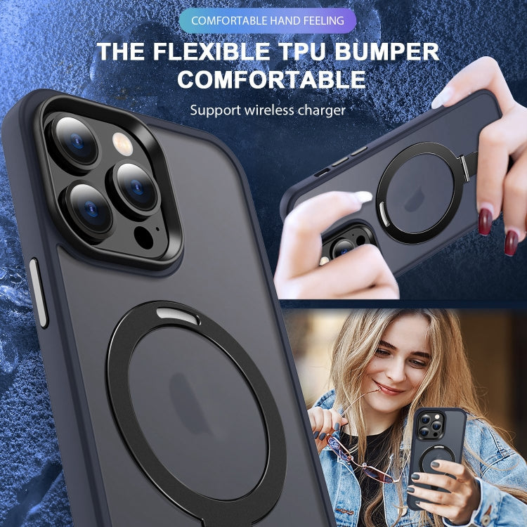 For iPhone 15 Pro Max Skin-feel MagSafe Holder PC Hybrid TPU Phone Case(Dark Blue) - iPhone 15 Pro Max Cases by PMC TechLife | Online Shopping South Africa | PMC TechLife | Buy Now Pay Later Mobicred