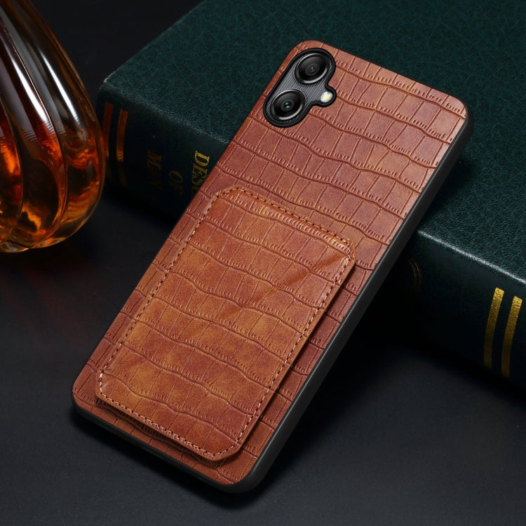 For Samsung Galaxy S23 FE 5G Denior Imitation Crocodile Leather Back Phone Case with Holder(Brown) - Galaxy S23 FE 5G Cases by Denior | Online Shopping South Africa | PMC Jewellery