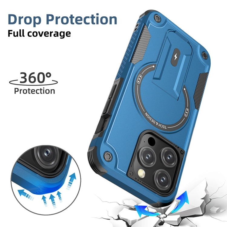 For iPhone 14 Plus Armor Magsafe Holder PC Hybrid TPU Phone Case(Dark Blue) - free shipping - PMC TechLife - Order now!