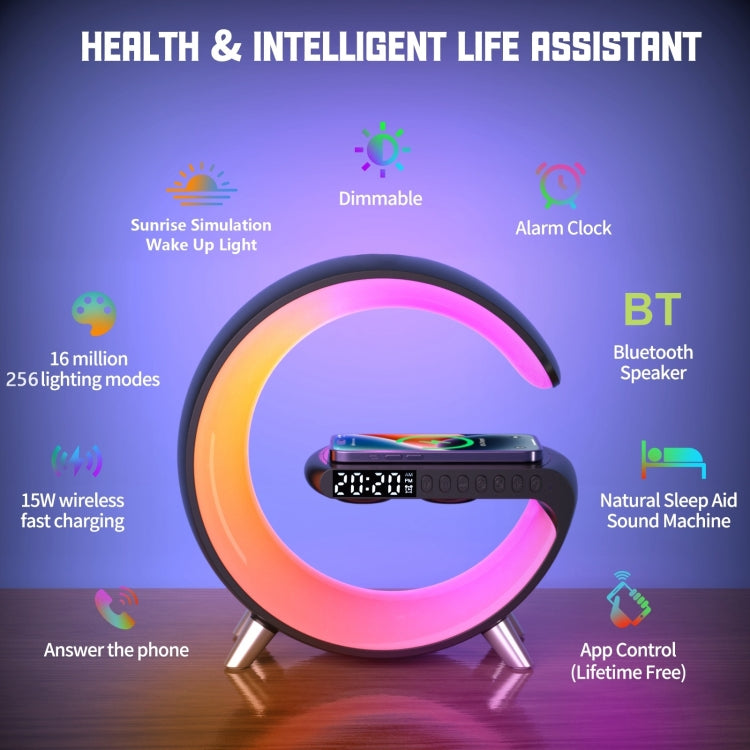 N69-1 Smart Bluetooth Speaker with Wireless Charger & Alarm Clock & Ambient Light, Support APP(Black) - Desktop Speaker by PMC TechLife | Online Shopping South Africa | PMC TechLife | Buy Now Pay Later Mobicred
