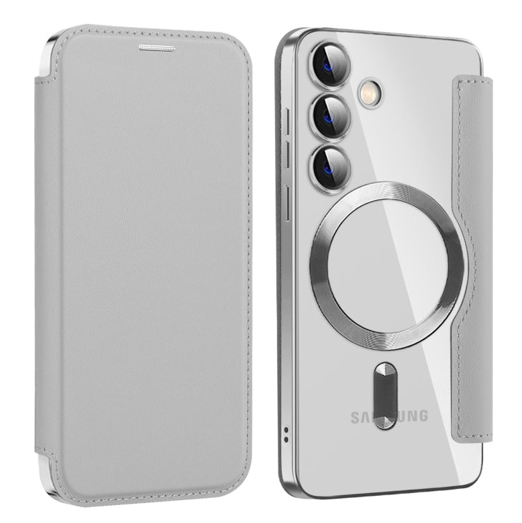 For Samsung Galaxy S24 5G MagSafe Magnetic RFID Anti-theft Leather Phone Case(Grey) - Galaxy S24 5G Cases by PMC TechLife | Online Shopping South Africa | PMC TechLife
