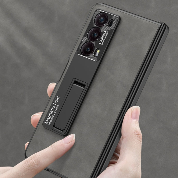 For Honor Magic V2 GKK Integrated Frosted Fold Hinge Leather Phone Case with Holder(Black) - free shipping - PMC TechLife - Order now!