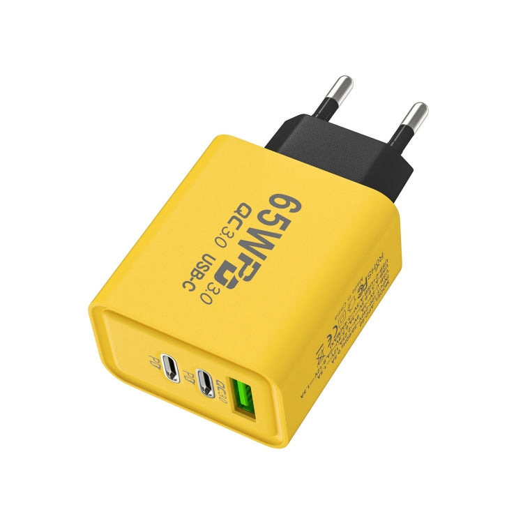 65W Gallium Nitride USB + Type-C Fast Charging Charger, Plug Type:EU Plug(Yellow) - USB Charger by PMC TechLife | Online Shopping South Africa | PMC TechLife | Buy Now Pay Later Mobicred