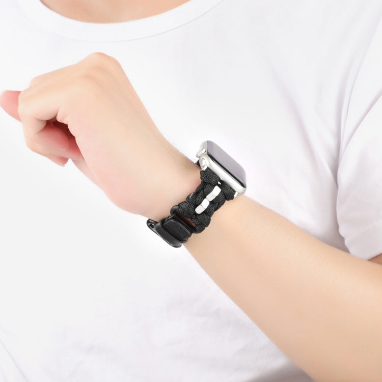 For Apple Watch Series 8 41mm Paracord Genuine Leather Watch Band(Black) - Watch Bands by PMC TechLife | Online Shopping South Africa | PMC TechLife | Buy Now Pay Later Mobicred