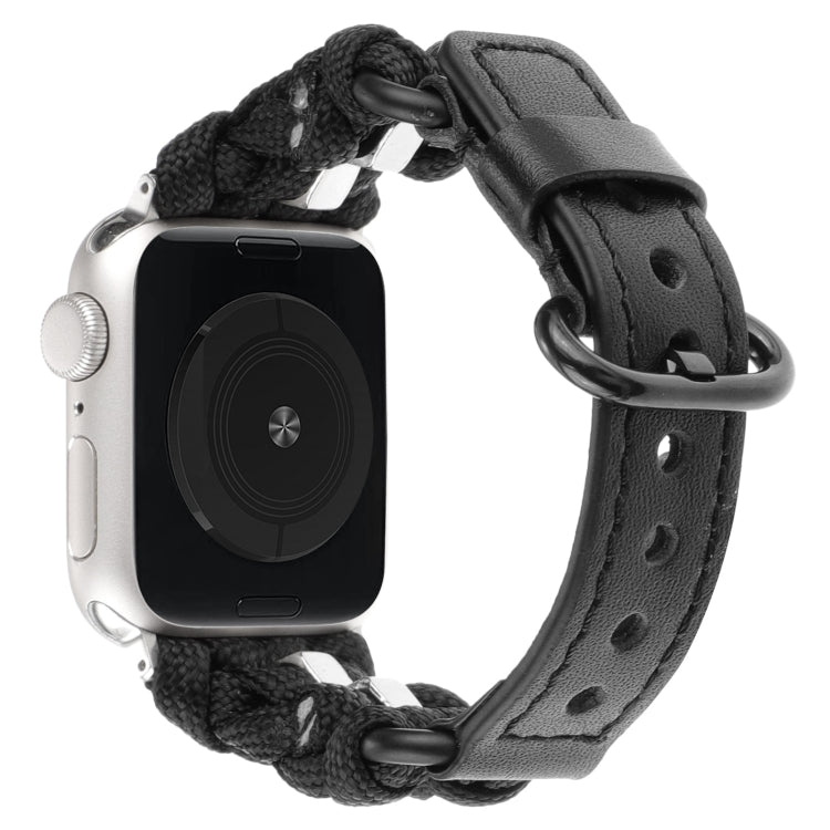 For Apple Watch Series 8 41mm Paracord Genuine Leather Watch Band(Black) - Watch Bands by PMC TechLife | Online Shopping South Africa | PMC TechLife | Buy Now Pay Later Mobicred