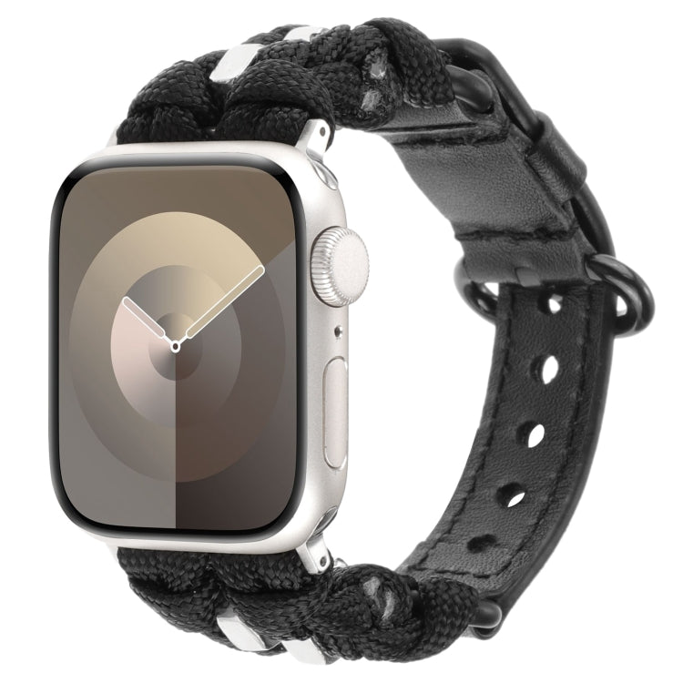 For Apple Watch Series 5 40mm Paracord Genuine Leather Watch Band(Black) - Watch Bands by PMC TechLife | Online Shopping South Africa | PMC TechLife