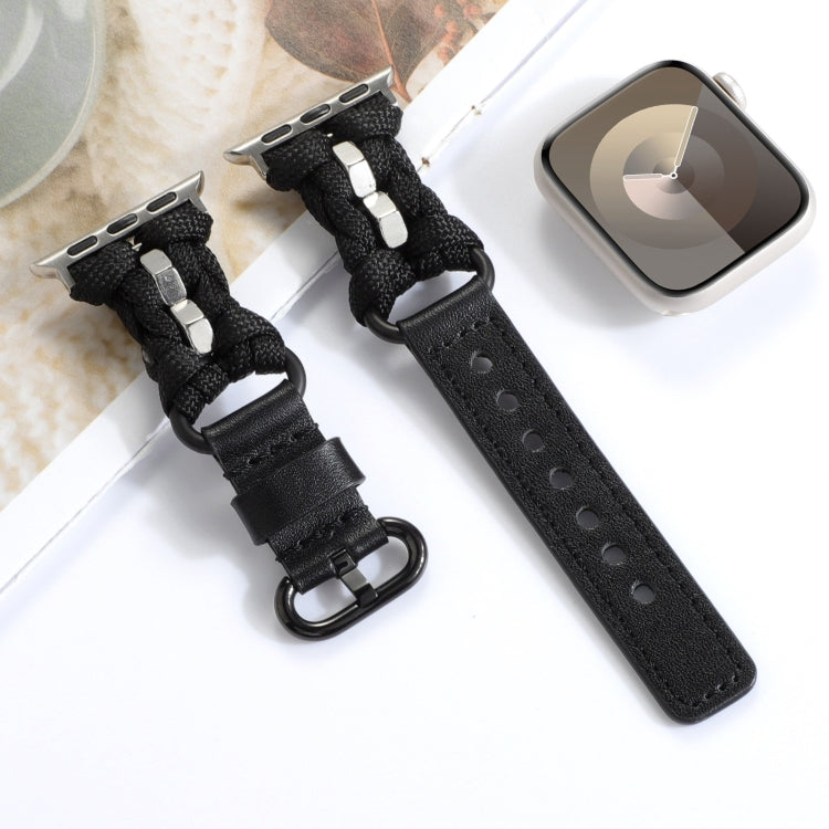 For Apple Watch Series 4 40mm Paracord Genuine Leather Watch Band(Black) - Watch Bands by PMC TechLife | Online Shopping South Africa | PMC TechLife
