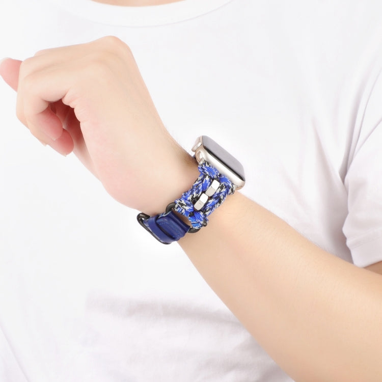 For Apple Watch Series 2 42mm Paracord Genuine Leather Watch Band(Blue Camo) - Watch Bands by PMC TechLife | Online Shopping South Africa | PMC TechLife