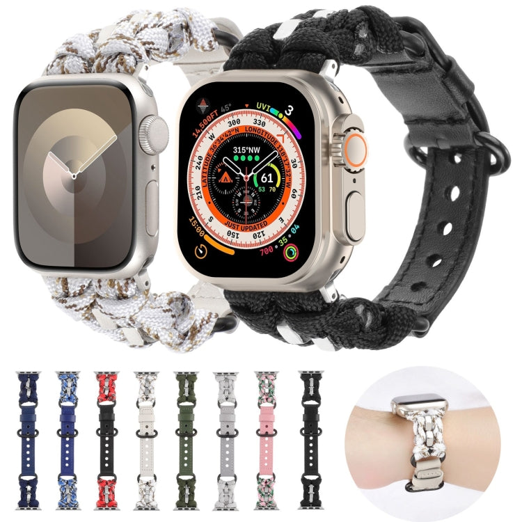 For Apple Watch Series 3 42mm Paracord Genuine Leather Watch Band(Grey) - Watch Bands by PMC TechLife | Online Shopping South Africa | PMC TechLife