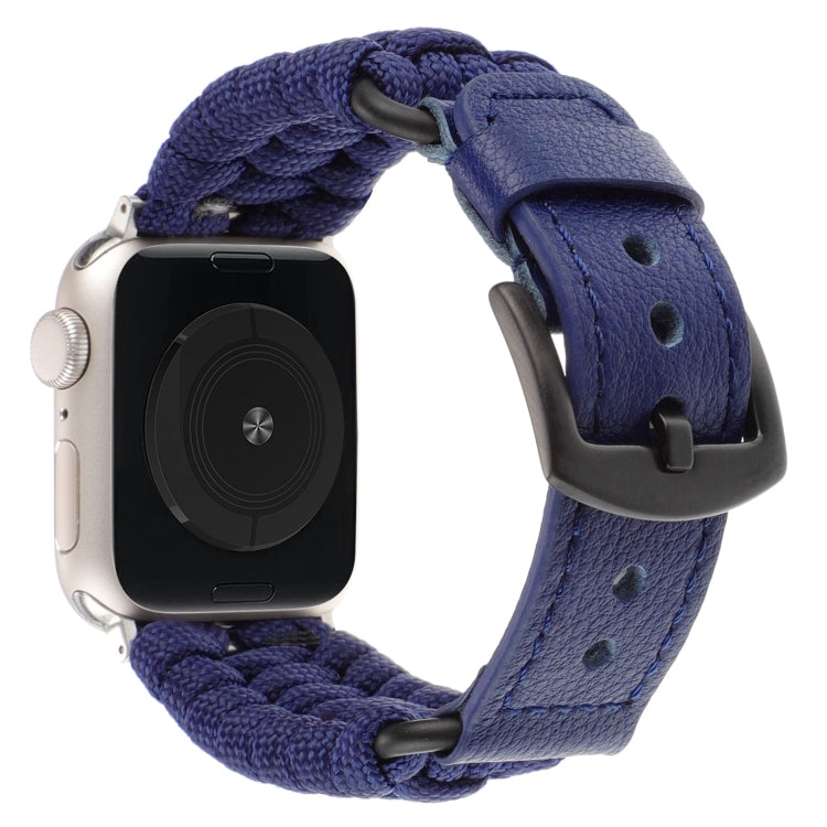 For Apple Watch Series 4 40mm Plain Paracord Genuine Leather Watch Band(Royal Blue) - Watch Bands by PMC TechLife | Online Shopping South Africa | PMC TechLife