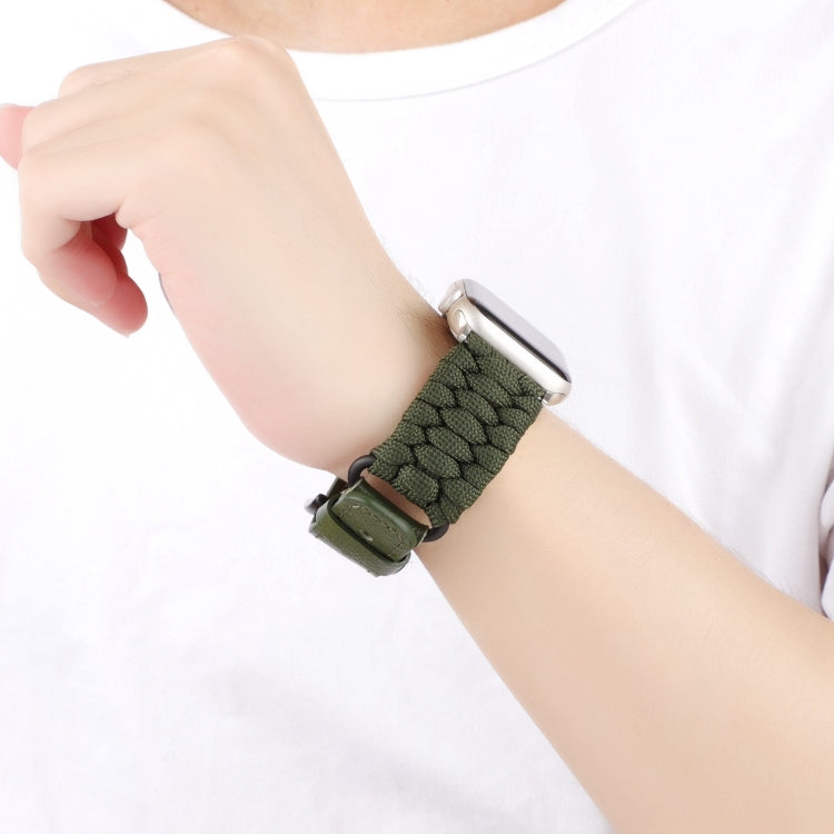 For Apple Watch Series 4 40mm Plain Paracord Genuine Leather Watch Band(Army Green) - Watch Bands by PMC TechLife | Online Shopping South Africa | PMC TechLife