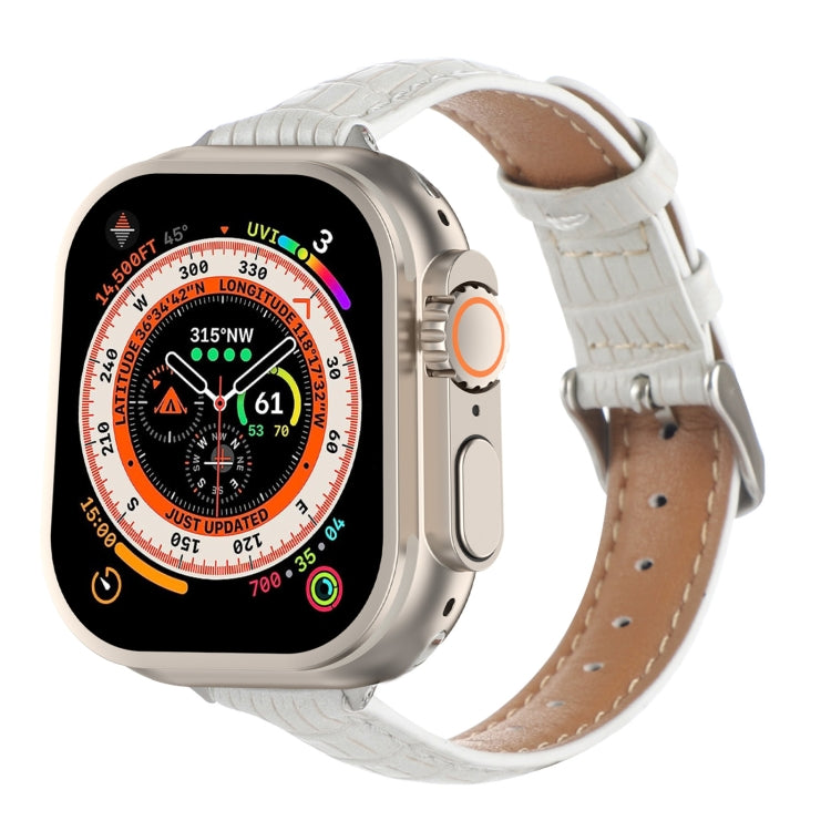For Apple Watch Ultra 2 49mm Slim Crocodile Leather Watch Band(White) - free shipping - PMC TechLife - Order now!