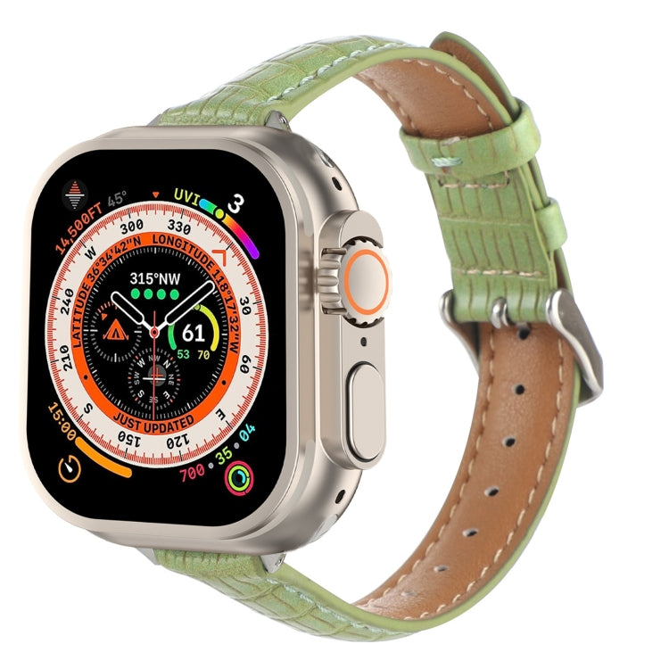 For Apple Watch Ultra 49mm Slim Crocodile Leather Watch Band(Light Green) - free shipping - PMC TechLife - Order now!