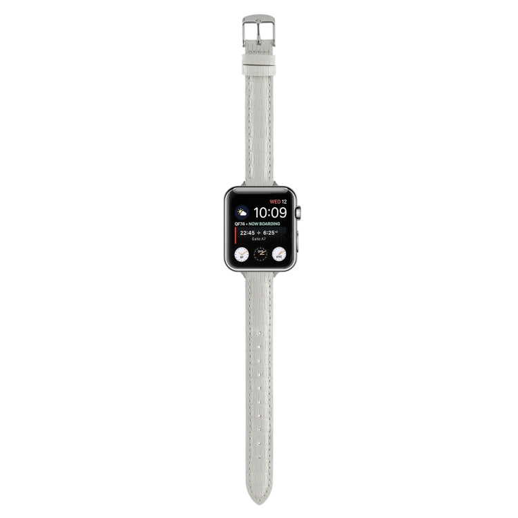 For Apple Watch Series 7 41mm Slim Crocodile Leather Watch Band(White) - Watch Bands by PMC TechLife | Online Shopping South Africa | PMC TechLife | Buy Now Pay Later Mobicred