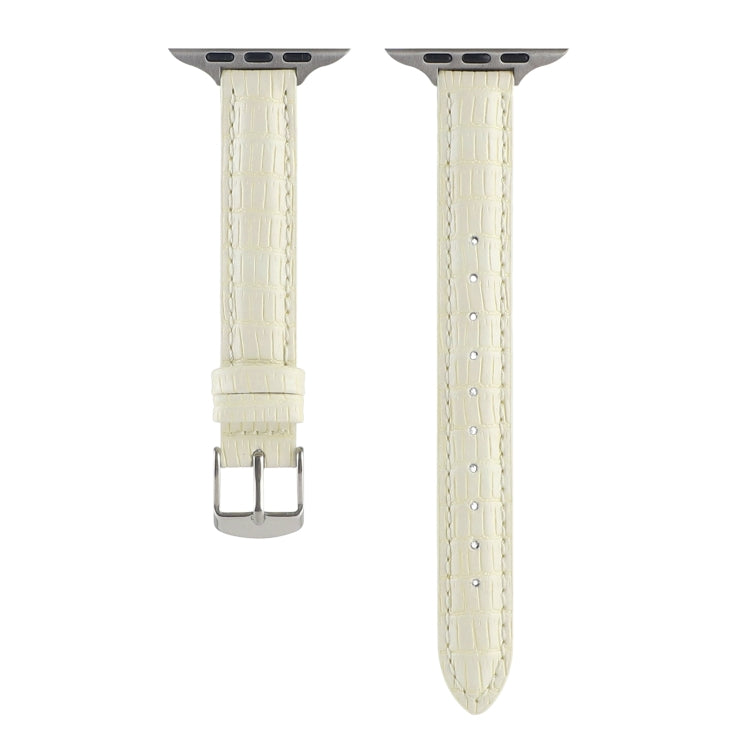 For Apple Watch Series 6 44mm Slim Crocodile Leather Watch Band(Beige) - free shipping - PMC TechLife - Order now!