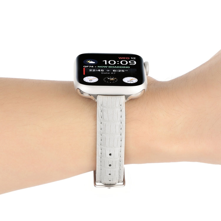For Apple Watch Series 3 38mm Slim Crocodile Leather Watch Band(White) - Watch Bands by PMC TechLife | Online Shopping South Africa | PMC TechLife | Buy Now Pay Later Mobicred