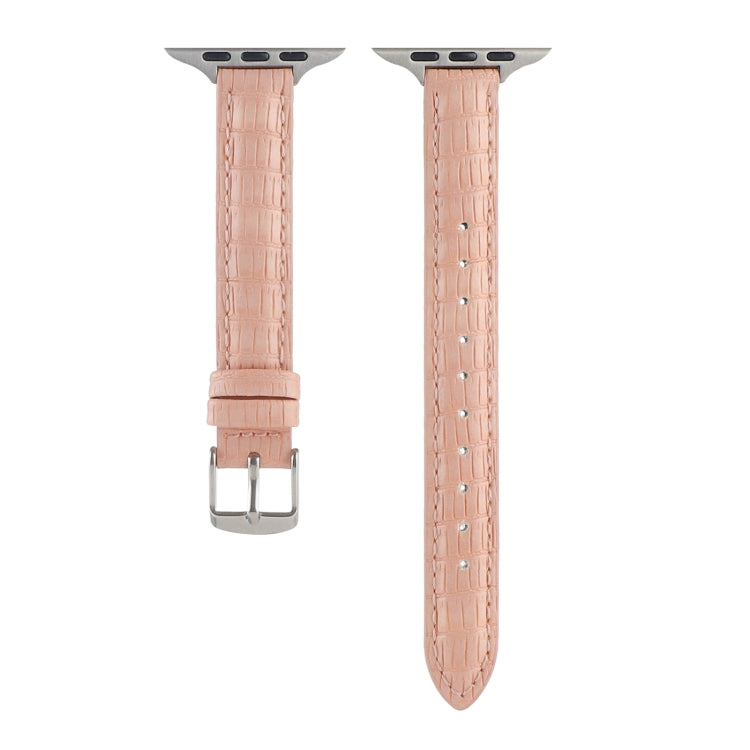 For Apple Watch Series 2 42mm Slim Crocodile Leather Watch Band(Pink) - Watch Bands by PMC TechLife | Online Shopping South Africa | PMC TechLife | Buy Now Pay Later Mobicred