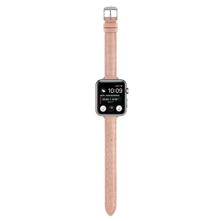 For Apple Watch Series 2 42mm Slim Crocodile Leather Watch Band(Pink) - Watch Bands by PMC TechLife | Online Shopping South Africa | PMC TechLife | Buy Now Pay Later Mobicred