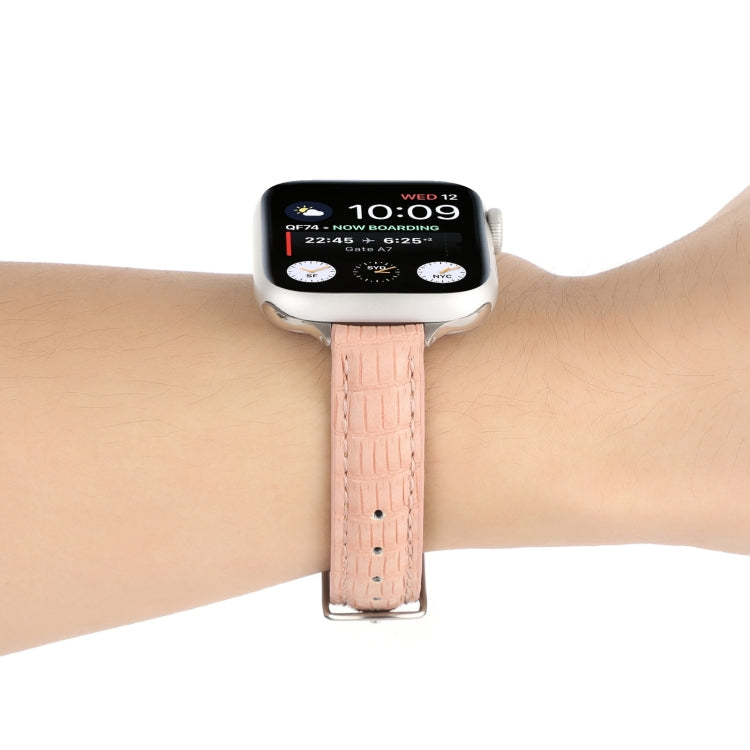 For Apple Watch Series 2 42mm Slim Crocodile Leather Watch Band(Pink) - Watch Bands by PMC TechLife | Online Shopping South Africa | PMC TechLife | Buy Now Pay Later Mobicred