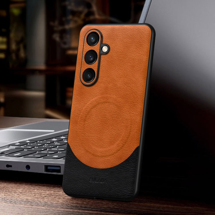 For Samsung Galaxy S24 5G SULADA Stitching Leather MagSafe Magnetic Phone Case(Orange) - Galaxy S24 5G Cases by SULADA | Online Shopping South Africa | PMC TechLife