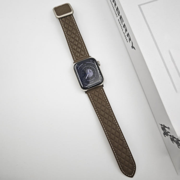 For Apple Watch Series 4 40mm Rhombus Pattern Magnetic Square Buckle Leather Watch Band(Brown) - free shipping - PMC TechLife - Order now!