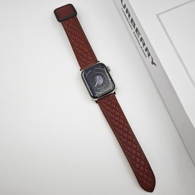 For Apple Watch Series 2 38mm Rhombus Pattern Magnetic Square Buckle Leather Watch Band(Red) - Watch Bands by PMC TechLife | Online Shopping South Africa | PMC TechLife | Buy Now Pay Later Mobicred