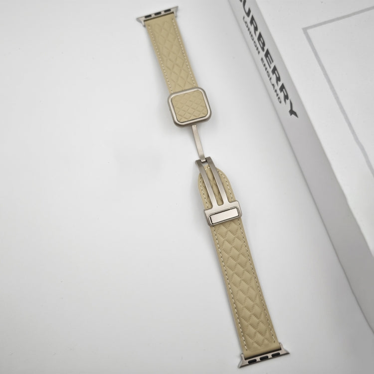 For Apple Watch Series 2 42mm Rhombus Pattern Magnetic Square Buckle Leather Watch Band(Red) - Watch Bands by PMC TechLife | Online Shopping South Africa | PMC TechLife | Buy Now Pay Later Mobicred