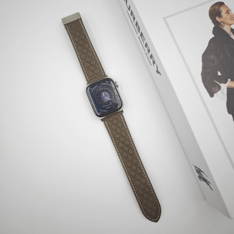 For Apple Watch Series 7 41mm Rhombus Pattern Magnetic Folding Buckle Leather Watch Band(Brown) - Watch Bands by PMC TechLife | Online Shopping South Africa | PMC TechLife | Buy Now Pay Later Mobicred