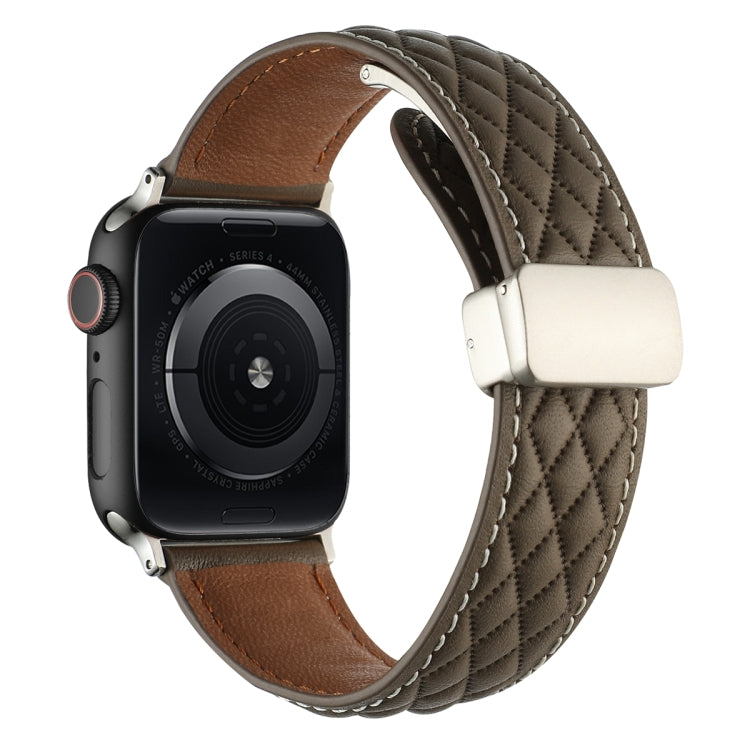 For Apple Watch Series 2 38mm Rhombus Pattern Magnetic Folding Buckle Leather Watch Band(Brown) - Watch Bands by PMC TechLife | Online Shopping South Africa | PMC TechLife | Buy Now Pay Later Mobicred