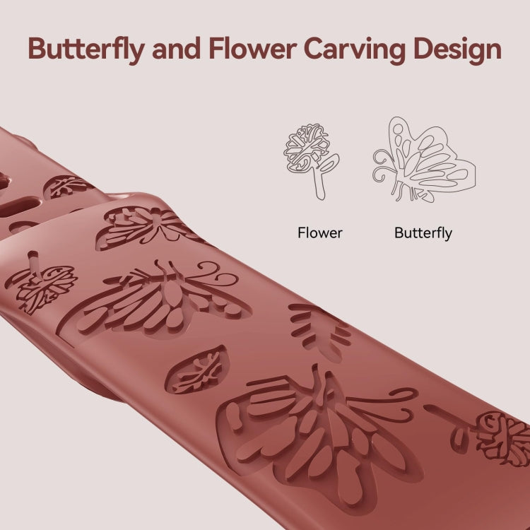 For Apple Watch Series 9 41mm Butterfly Flower Embossed Silicone Watch Band(Brick Red) - Watch Bands by PMC TechLife | Online Shopping South Africa | PMC TechLife