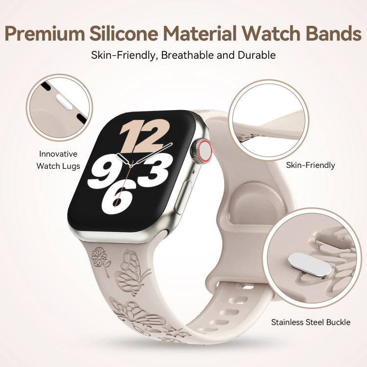 For Apple Watch Series 7 41mm Butterfly Flower Embossed Silicone Watch Band(Starlight) - Watch Bands by PMC TechLife | Online Shopping South Africa | PMC TechLife