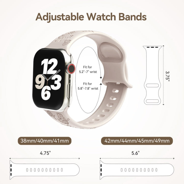 For Apple Watch Series 4 44mm Butterfly Flower Embossed Silicone Watch Band(Starlight) - Watch Bands by PMC TechLife | Online Shopping South Africa | PMC TechLife