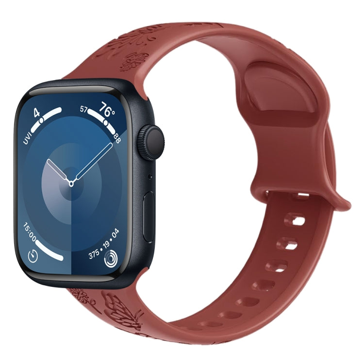 For Apple Watch Series 2 42mm Butterfly Flower Embossed Silicone Watch Band(Brick Red) - Watch Bands by PMC TechLife | Online Shopping South Africa | PMC TechLife