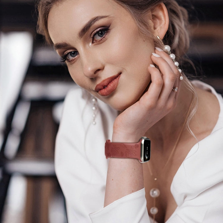 For Apple Watch Series 2 42mm Butterfly Flower Embossed Silicone Watch Band(Brick Red) - Watch Bands by PMC TechLife | Online Shopping South Africa | PMC TechLife