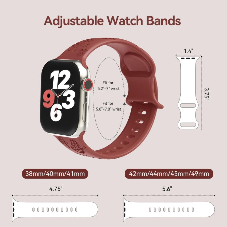 For Apple Watch Series 2 38mm Butterfly Flower Embossed Silicone Watch Band(Brick Red) - Watch Bands by PMC TechLife | Online Shopping South Africa | PMC TechLife