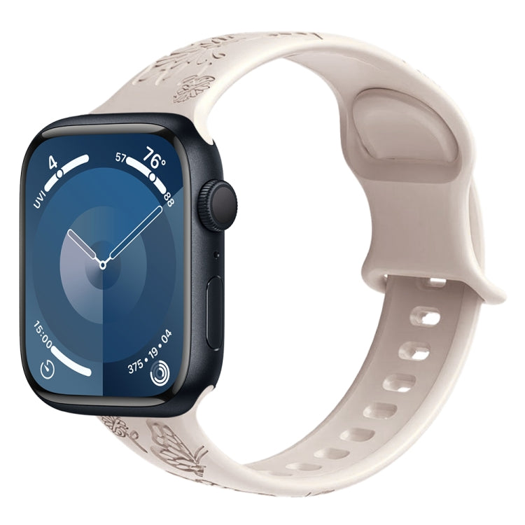 For Apple Watch 38mm Butterfly Flower Embossed Silicone Watch Band(Starlight) - Watch Bands by PMC TechLife | Online Shopping South Africa | PMC TechLife