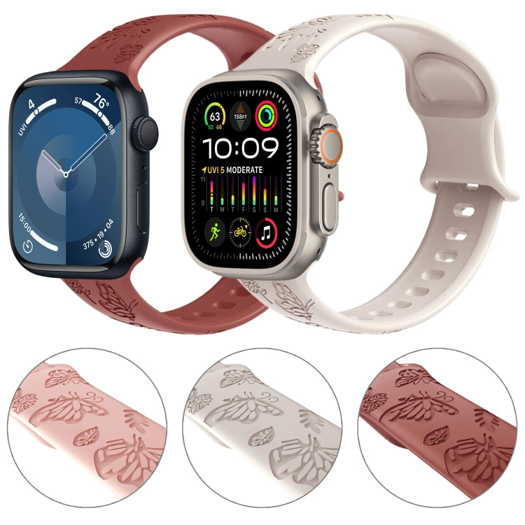 For Apple Watch Series 8 45mm Butterfly Flower Embossed Silicone Watch Band(Starlight) - Watch Bands by PMC TechLife | Online Shopping South Africa | PMC TechLife