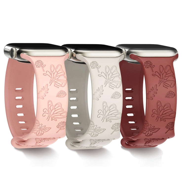 For Apple Watch Series 2 38mm Butterfly Flower Embossed Silicone Watch Band(Starlight) - Watch Bands by PMC TechLife | Online Shopping South Africa | PMC TechLife