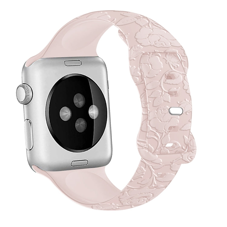 For Apple Watch SE 2023 44mm Rose Embossed Silicone Watch Band(Pink) - Watch Bands by PMC TechLife | Online Shopping South Africa | PMC TechLife
