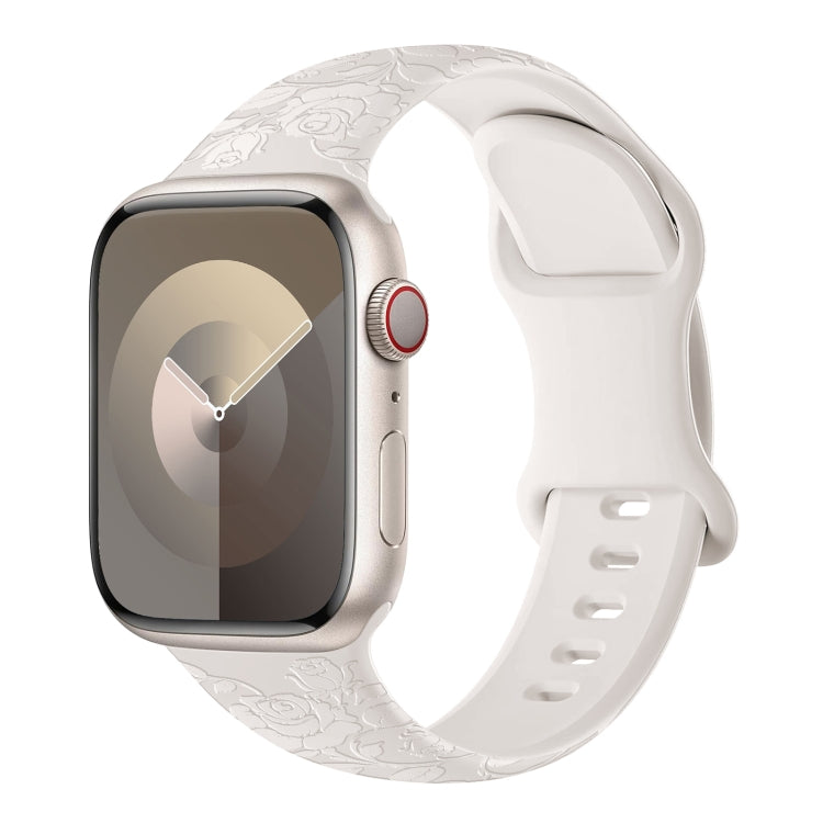 For Apple Watch Series 8 41mm Rose Embossed Silicone Watch Band(Starlight) - Watch Bands by PMC TechLife | Online Shopping South Africa | PMC TechLife