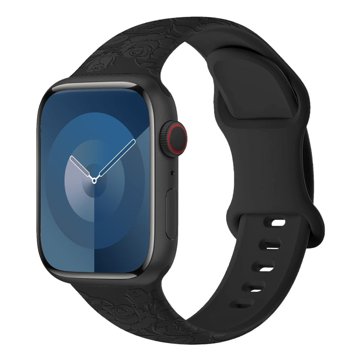 For Apple Watch Series 8 45mm Rose Embossed Silicone Watch Band(Black) - Watch Bands by PMC TechLife | Online Shopping South Africa | PMC TechLife